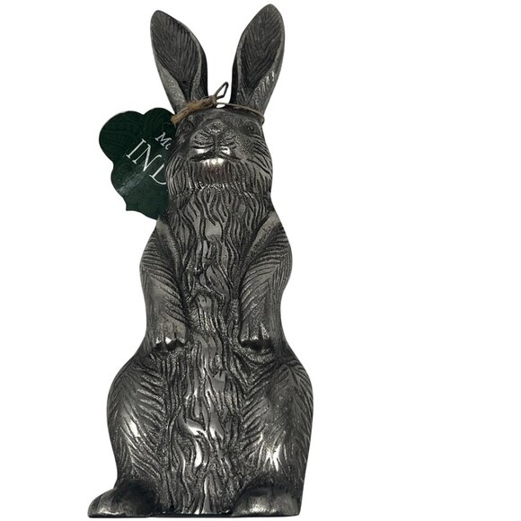 Silver Tone Metal Rabbit Bunny Figure Sitting Décor Garden Statue 12" Tall NWT - Picture 10 of 13